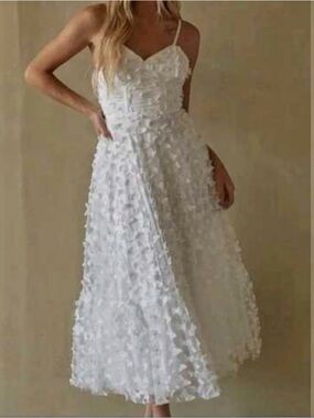 Thirty Thirty LA Ivory Corset Midi Dress NWT Butterfly Appliqué Bridal Size M